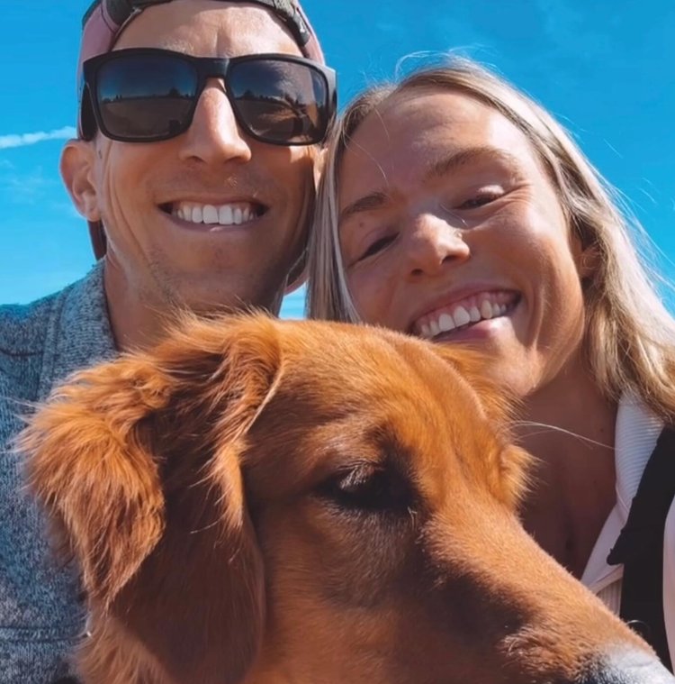Coach Adam, his wife Hallie, and their best furry friend Ava!