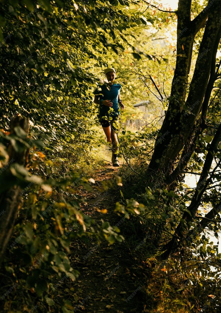 Photo of athlete trail running.