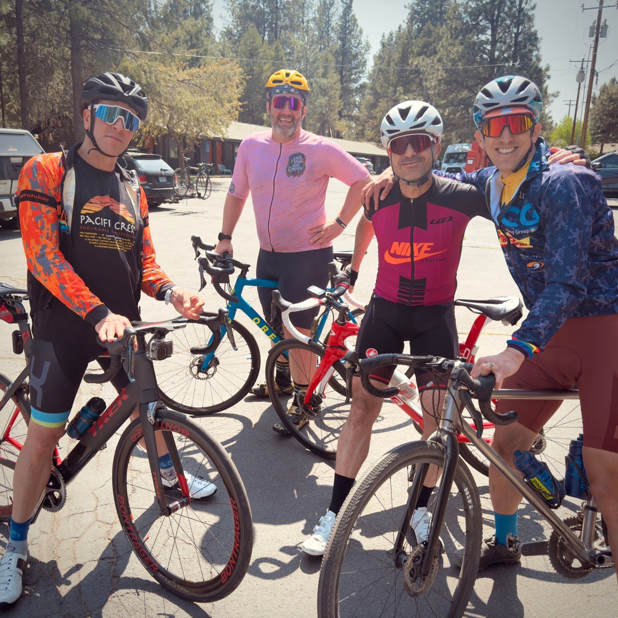 Happy athletes, smiling together at a training camp in Bend, OR.